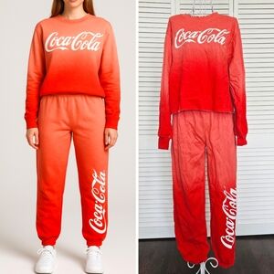 NWOT Coca-Cola Red Ombre Cropped  Sweatshirt and Joggers Set Size M